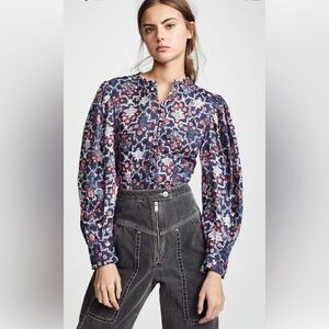 Isabel Marant Tilo linen print long puff sleeve button down blouse Size 42